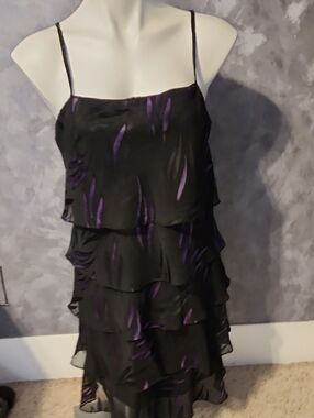 Eva Blue Petite Black & Purple Thin Strap Dress Sz 14
